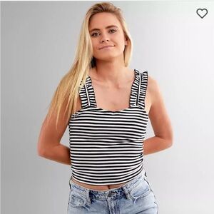 Poof Striped Ruffle Strap Tank Top